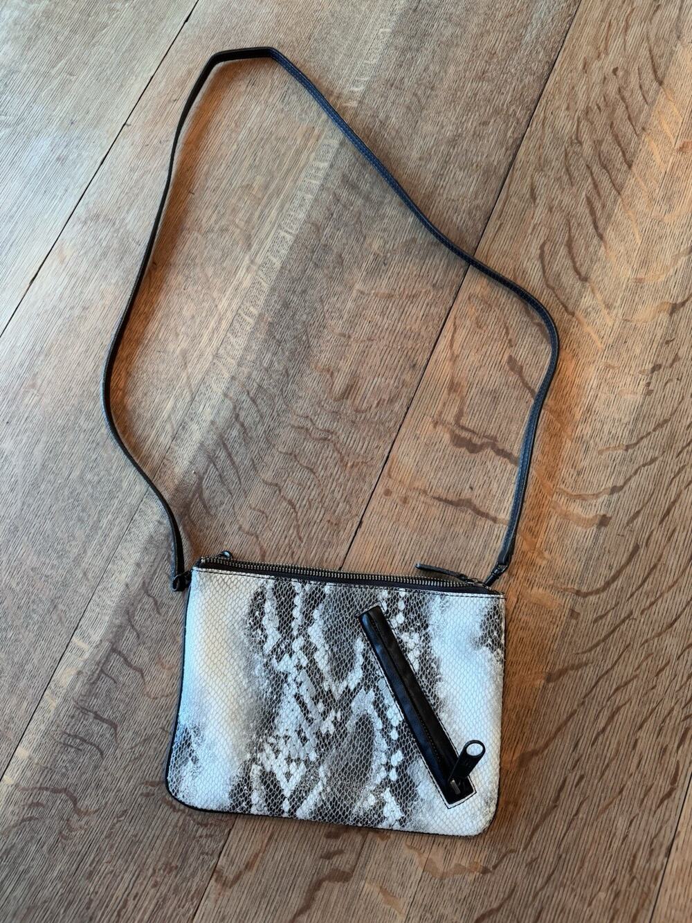 The GAP Leather Snake Print Crossbody Bag Black And Gray Python boho festival